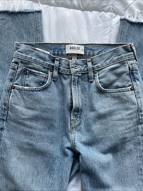Agolde Cherie high rise Light Blue Straight Leg Jeans with Raw Hem